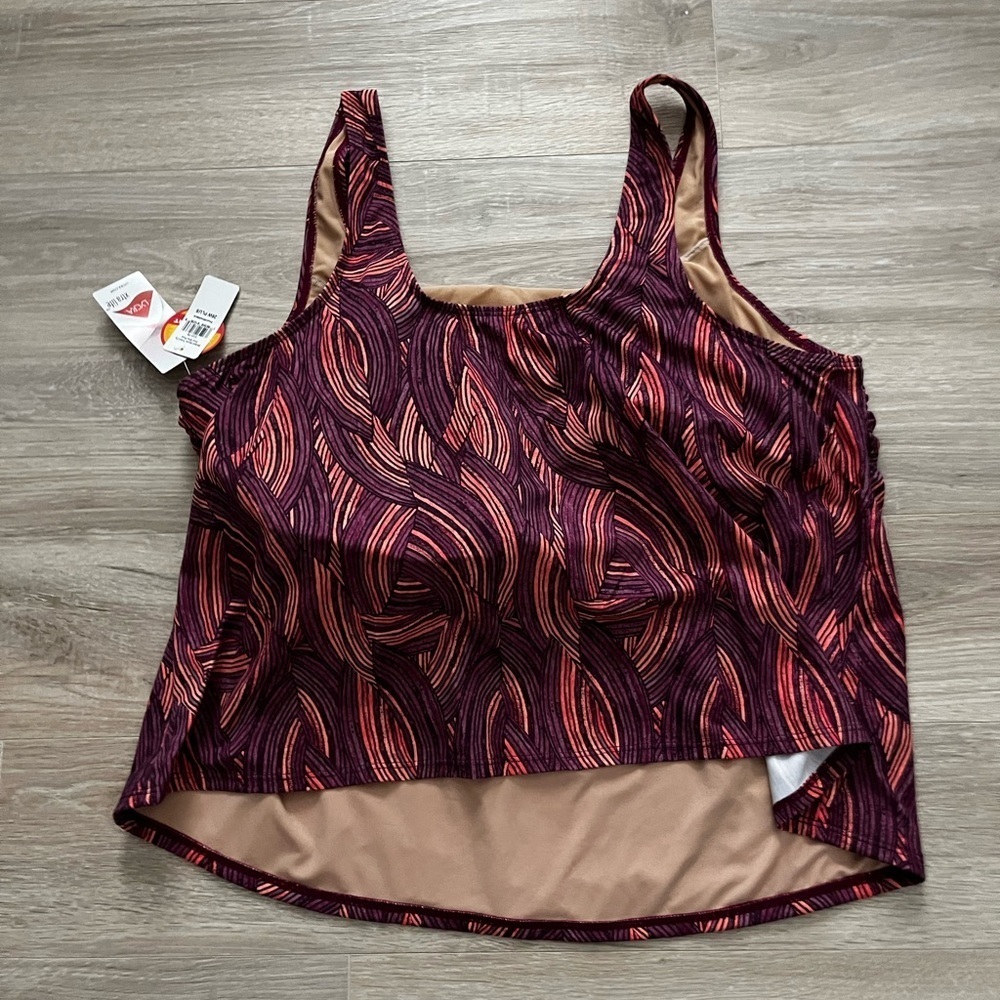 NWT L.L. Bean Women's Swimwear, Scoopneck Tankini Top Plum Wine Wave 26W Plus - Picture 5 of 6